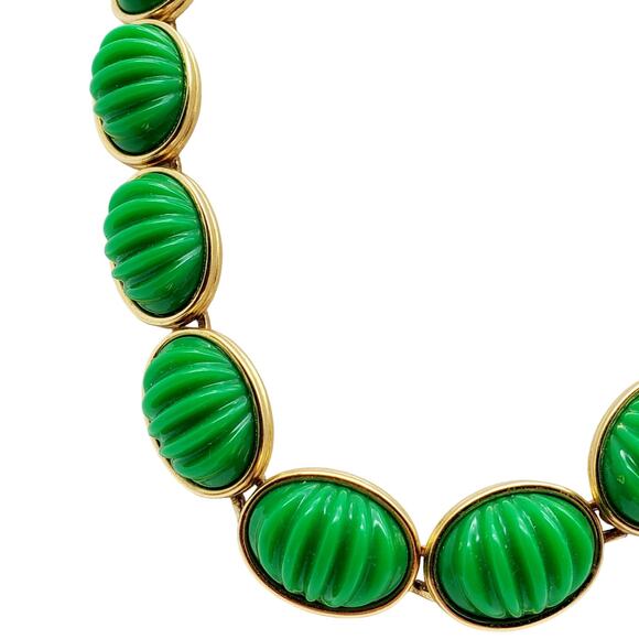 Monet Green Lucite Choker Vintage Oval Domed Acrylic Necklace Ribbed Melon - Picture 3 of 11